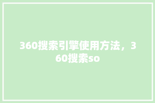 360搜索引擎使用方法，360搜索so 神马SEO