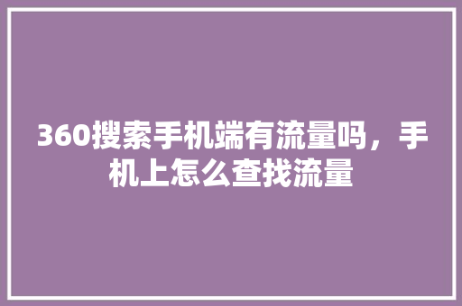 360搜索手机端有流量吗，手机上怎么查找流量 SEO关键词
