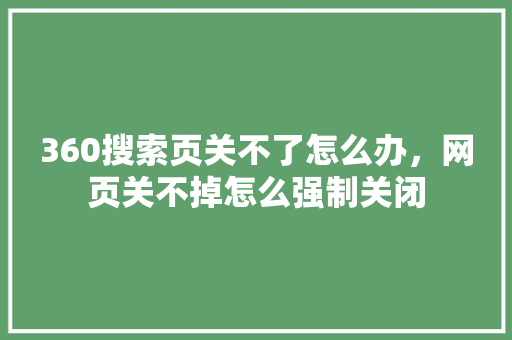 360搜索页关不了怎么办，网页关不掉怎么强制关闭 网站建设公司
