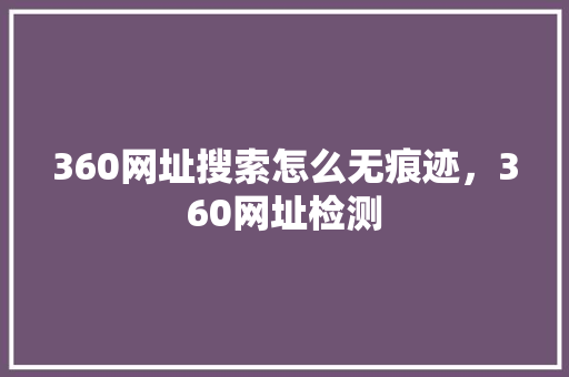 360网址搜索怎么无痕迹，360网址检测 SEO关键词