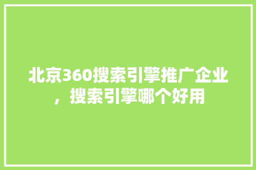北京360搜索引擎推广企业，搜索引擎哪个好用 网站建设公司