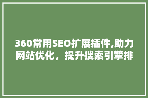 360常用SEO扩展插件,助力网站优化，提升搜索引擎排名