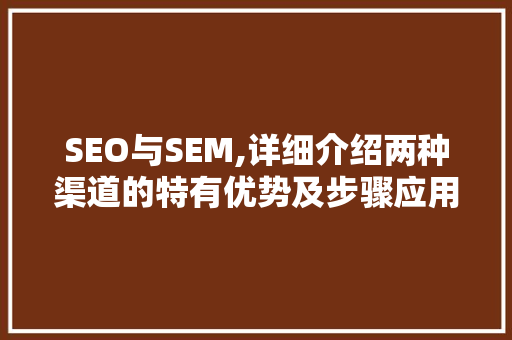 SEO与SEM,详细介绍两种渠道的特有优势及步骤应用 搜狗SEO