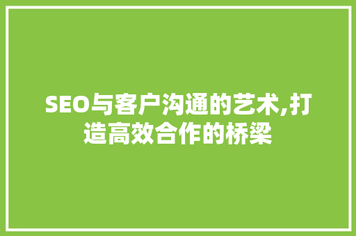 SEO与客户沟通的艺术,打造高效合作的桥梁 必应SEO