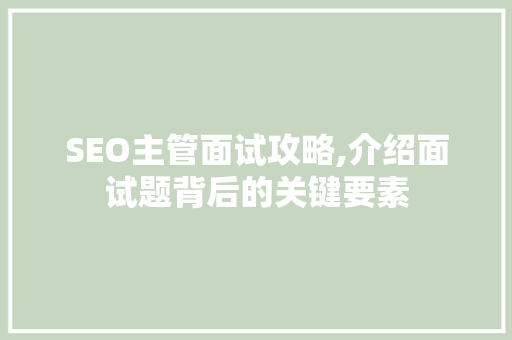 SEO主管面试攻略,介绍面试题背后的关键要素 SEO关键词