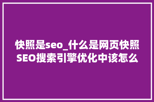 快照是seo_什么是网页快照SEO搜索引擎优化中该怎么对其运用与处理 快照是seo_什么是网页快照SEO搜索引擎优化中该怎么对其运用与处理 搜狗SEO