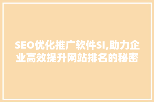 SEO优化推广软件SI,助力企业高效提升网站排名的秘密武器 网站建设公司