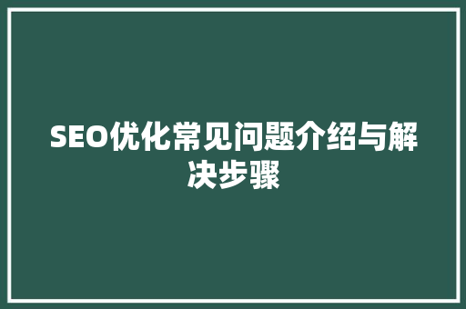 SEO优化常见问题介绍与解决步骤 神马SEO