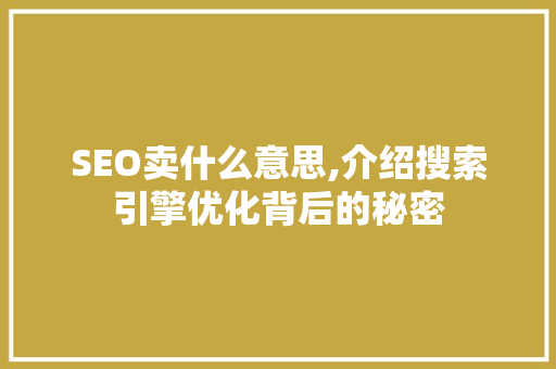 SEO卖什么意思,介绍搜索引擎优化背后的秘密 神马SEO