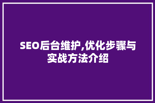 SEO后台维护,优化步骤与实战方法介绍 网站建设公司