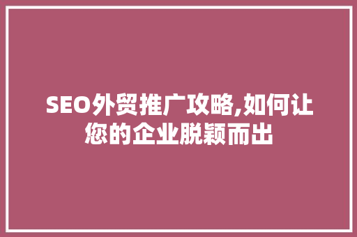SEO外贸推广攻略,如何让您的企业脱颖而出 网站建设公司