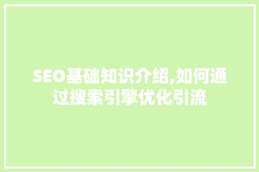 SEO基础知识介绍,如何通过搜索引擎优化引流 神马SEO