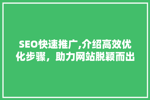 SEO快速推广,介绍高效优化步骤，助力网站脱颖而出