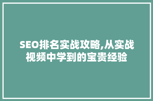 SEO排名实战攻略,从实战视频中学到的宝贵经验 搜狗SEO