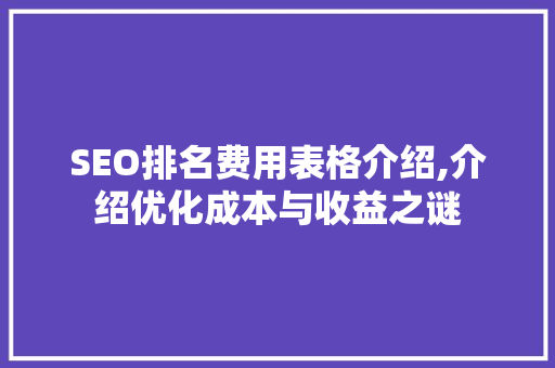 SEO排名费用表格介绍,介绍优化成本与收益之谜 必应SEO
