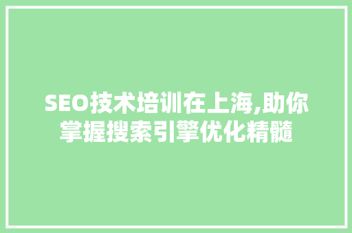 SEO技术培训在上海,助你掌握搜索引擎优化精髓 百度SEO