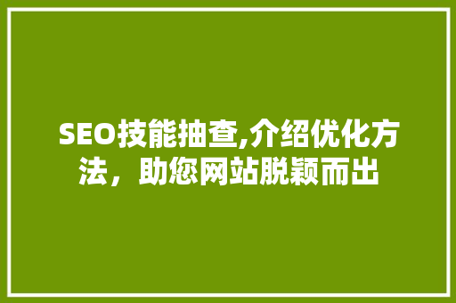 SEO技能抽查,介绍优化方法，助您网站脱颖而出 神马SEO