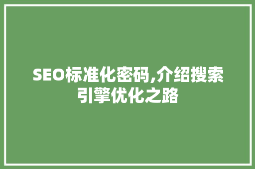 SEO标准化密码,介绍搜索引擎优化之路 搜狗SEO
