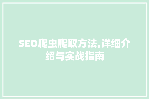 SEO爬虫爬取方法,详细介绍与实战指南 网站建设公司
