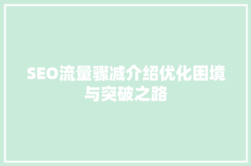 SEO流量骤减介绍优化困境与突破之路 网站建设公司