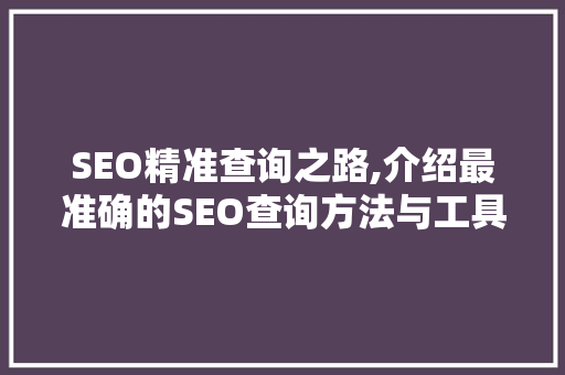 SEO精准查询之路,介绍最准确的SEO查询方法与工具 必应SEO