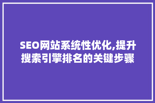 SEO网站系统性优化,提升搜索引擎排名的关键步骤