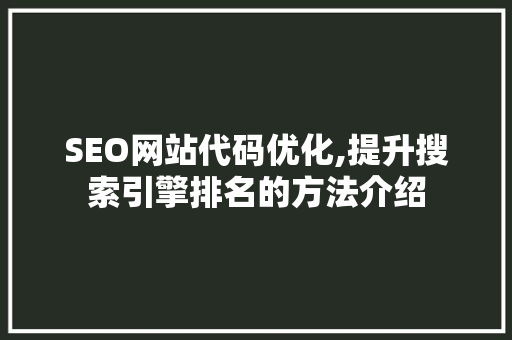 SEO网站代码优化,提升搜索引擎排名的方法介绍 必应SEO