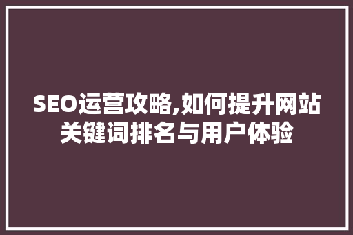 SEO运营攻略,如何提升网站关键词排名与用户体验 百度SEO