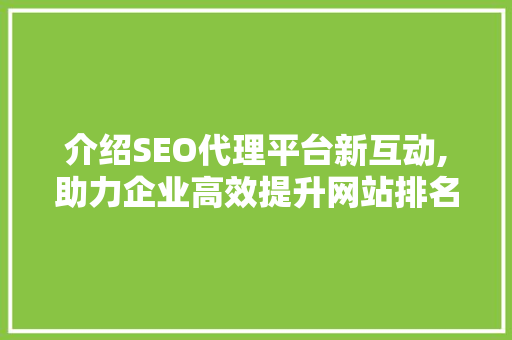 介绍SEO代理平台新互动,助力企业高效提升网站排名