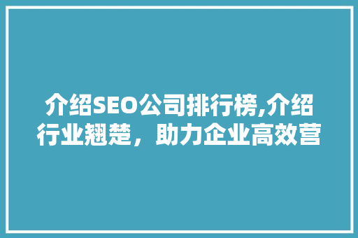 介绍SEO公司排行榜,介绍行业翘楚，助力企业高效营销 神马SEO