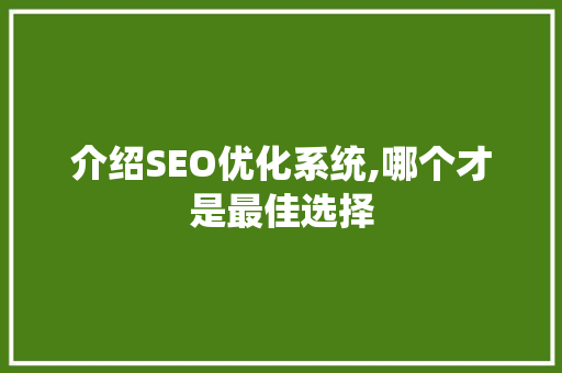 介绍SEO优化系统,哪个才是最佳选择