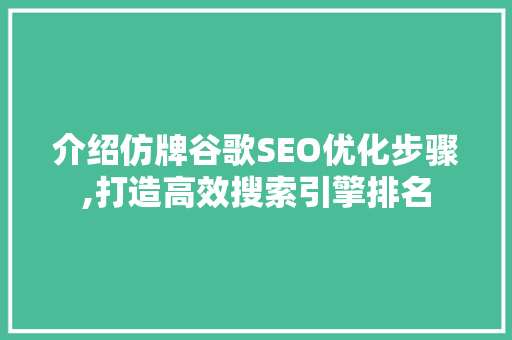 介绍仿牌谷歌SEO优化步骤,打造高效搜索引擎排名 必应SEO