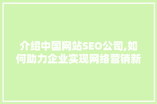 介绍中国网站SEO公司,如何助力企业实现网络营销新突破 网站建设公司
