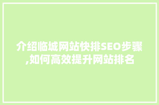 介绍临城网站快排SEO步骤,如何高效提升网站排名