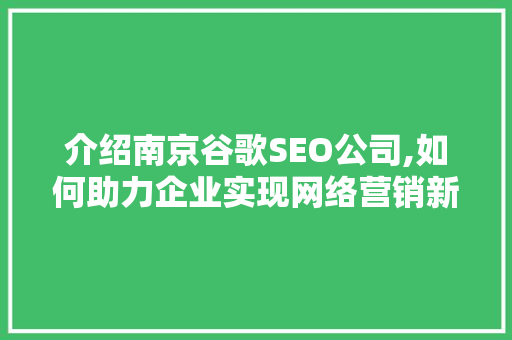 介绍南京谷歌SEO公司,如何助力企业实现网络营销新突破 神马SEO