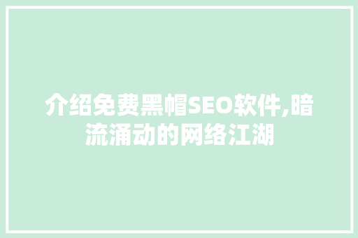 介绍免费黑帽SEO软件,暗流涌动的网络江湖