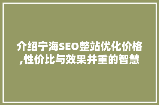介绍宁海SEO整站优化价格,性价比与效果并重的智慧选择 SEO关键词