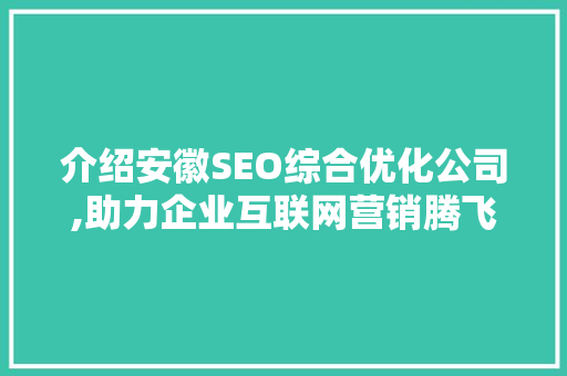 介绍安徽SEO综合优化公司,助力企业互联网营销腾飞 必应SEO