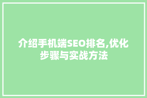 介绍手机端SEO排名,优化步骤与实战方法 网站建设公司