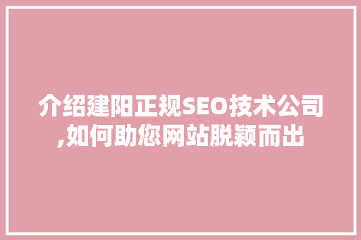介绍建阳正规SEO技术公司,如何助您网站脱颖而出