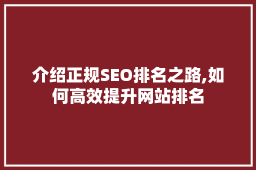 介绍正规SEO排名之路,如何高效提升网站排名 必应SEO