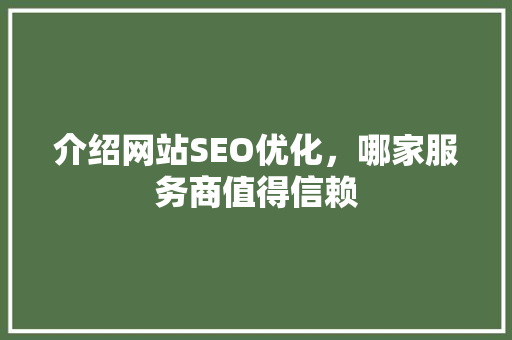 介绍网站SEO优化，哪家服务商值得信赖 搜狗SEO