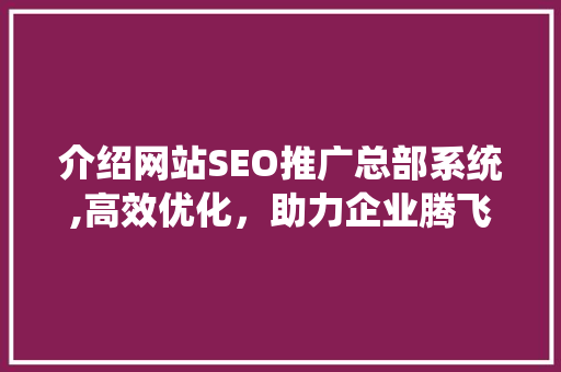 介绍网站SEO推广总部系统,高效优化，助力企业腾飞 网站建设公司