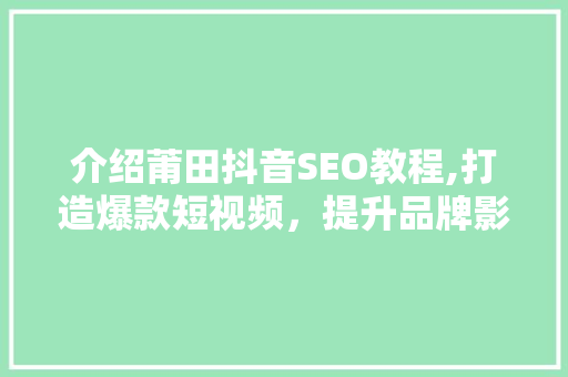介绍莆田抖音SEO教程,打造爆款短视频，提升品牌影响力 SEO关键词