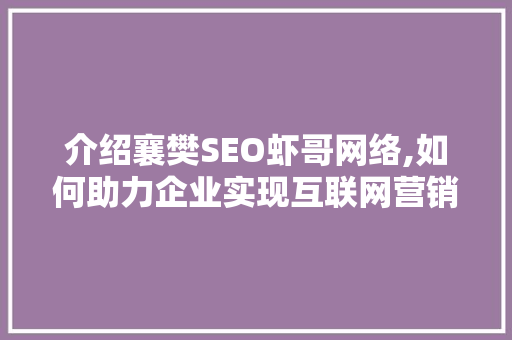 介绍襄樊SEO虾哥网络,如何助力企业实现互联网营销突破