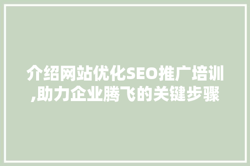 介绍网站优化SEO推广培训,助力企业腾飞的关键步骤 搜狗SEO