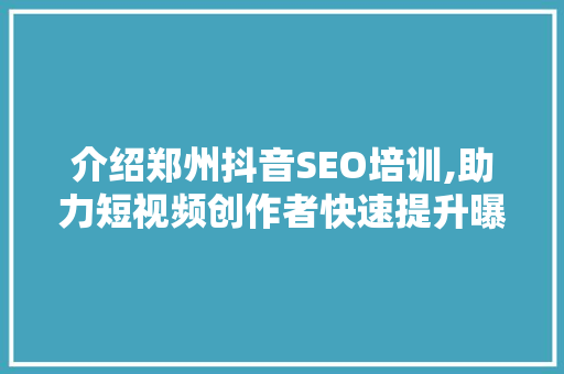 介绍郑州抖音SEO培训,助力短视频创作者快速提升曝光率 网站建设公司