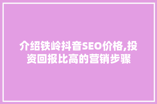 介绍铁岭抖音SEO价格,投资回报比高的营销步骤 必应SEO
