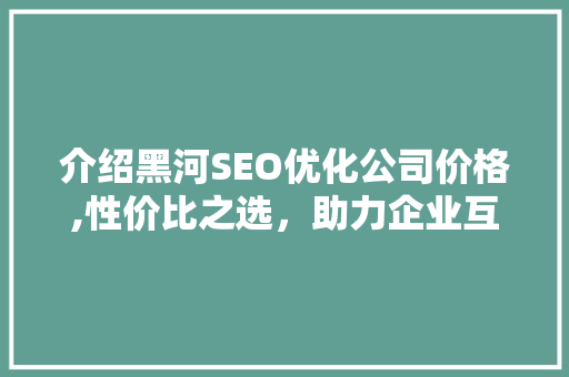介绍黑河SEO优化公司价格,性价比之选，助力企业互联网发展 百度SEO