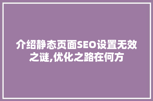 介绍静态页面SEO设置无效之谜,优化之路在何方 搜狗SEO